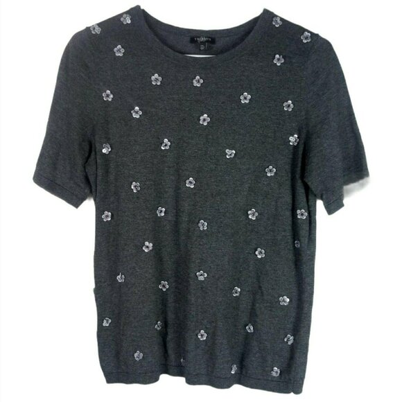 Talbots Gray Floral Sequin T-Shirt MP - Picture 1 of 5